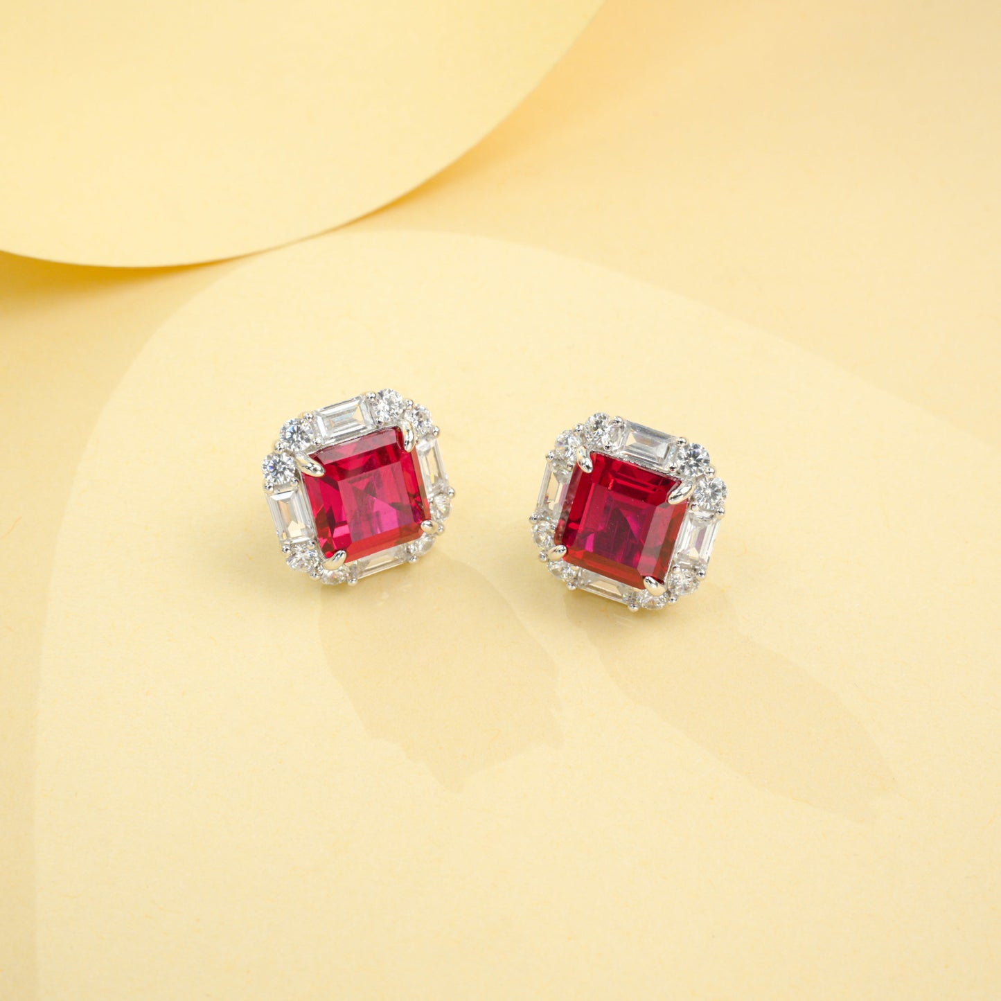 S925 Silver Lab Ruby Stud Earrings Full Diamond Halo, Anniversary Versatile Gift - Photo 2