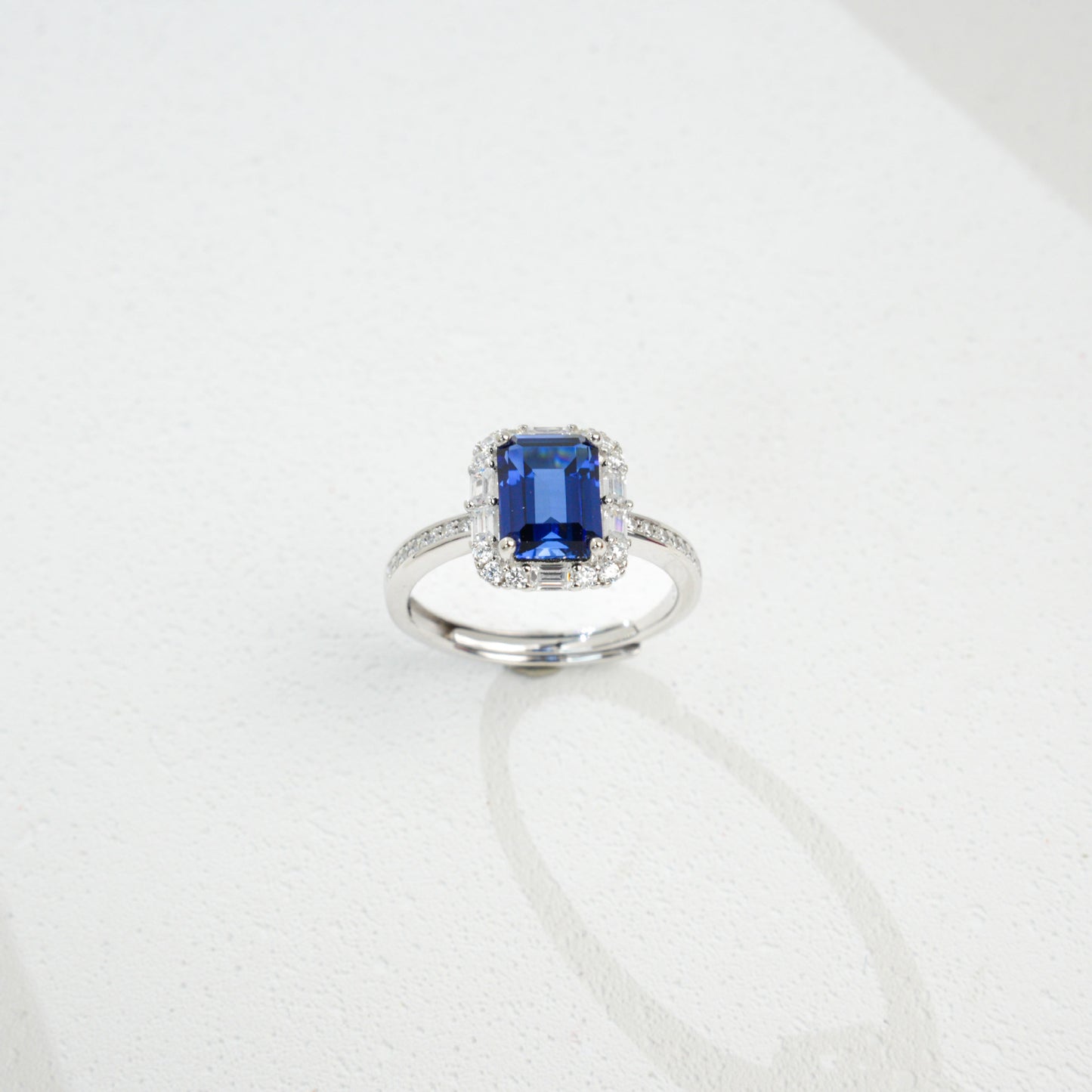S925 Sterling Silver Square Sapphire Ring, Unique Elegant - Photo 4