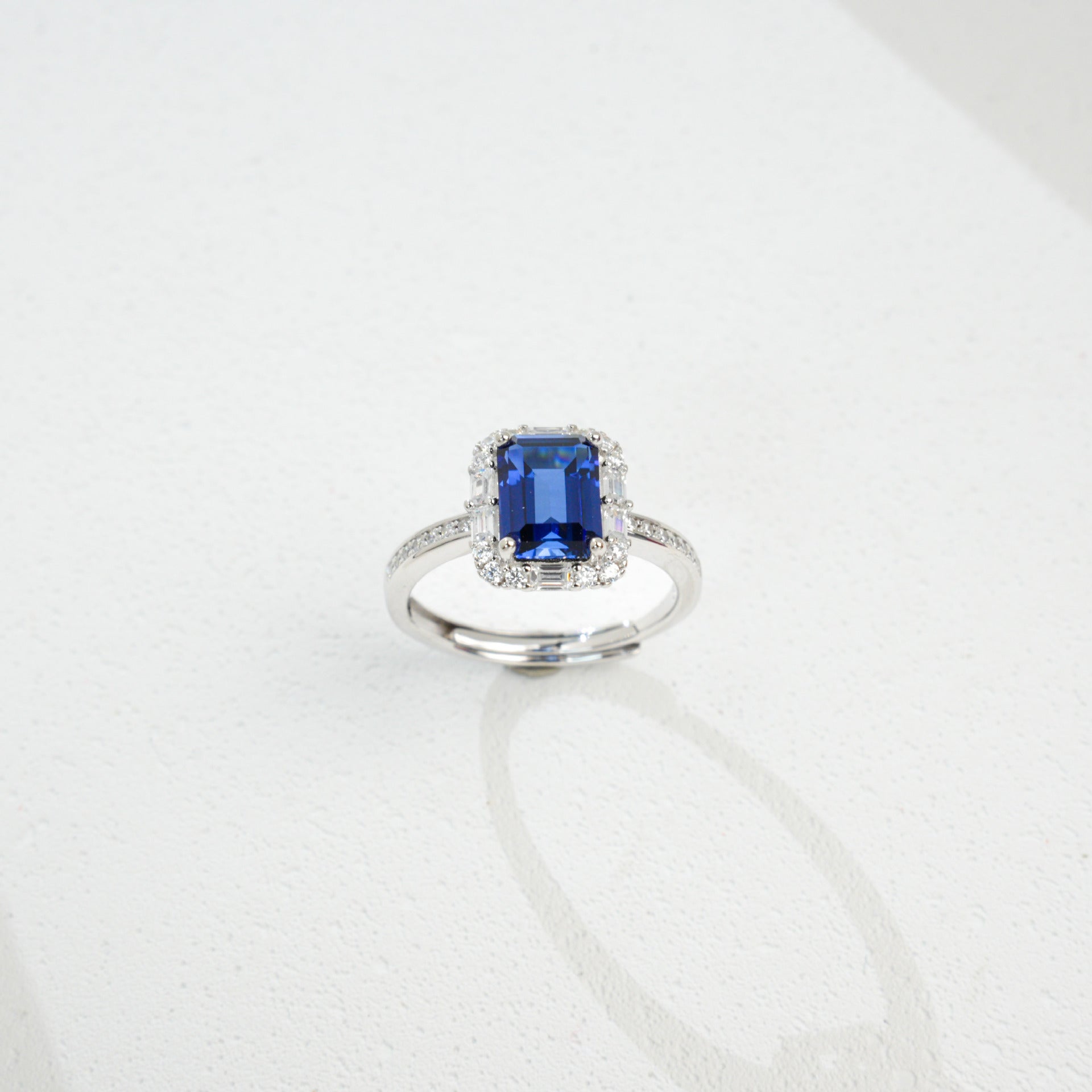 S925 Sterling Silver Square Sapphire Ring, Unique Elegant - Photo 4