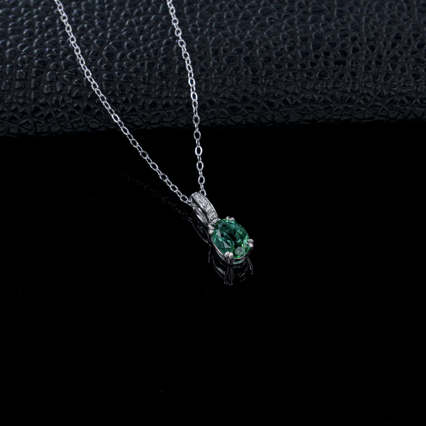 S925 Silver 4-Claw Oval Lab Emerald Pendant, Gift Bestie Birthday - Photo 3