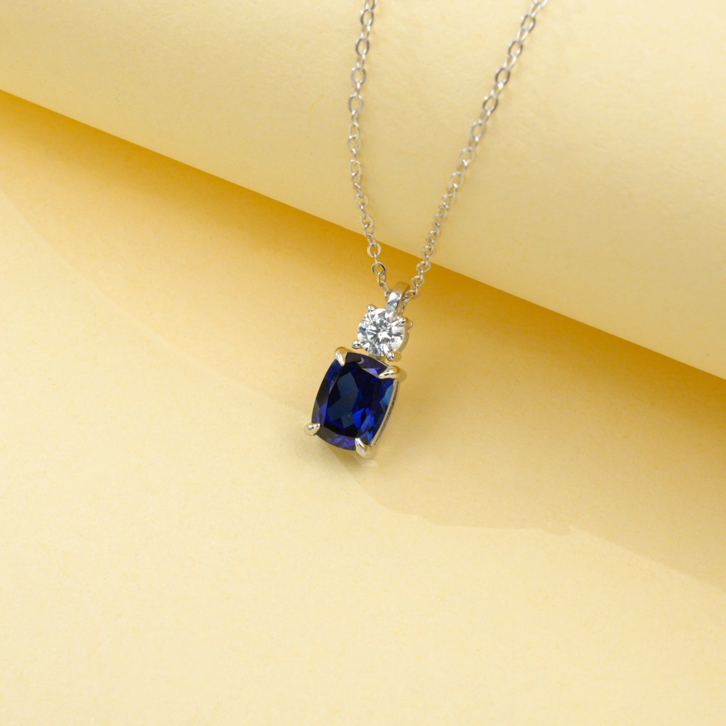 S925 Sterling Silver Lab Sapphire Necklace, Versatile Girlfriend Gift - Photo 2