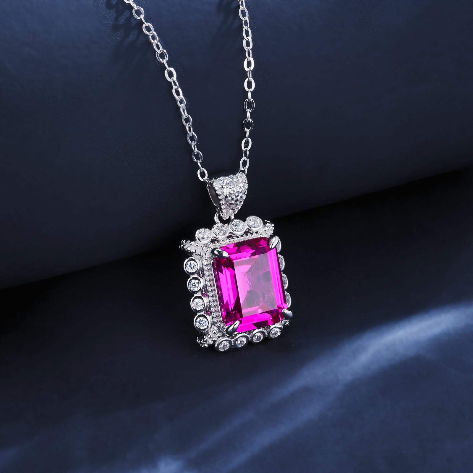 Lab-Created Ruby Necklace 925 Sterling Silver, Vintage Premium Elegant - Photo 1