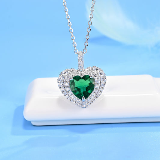 S925 Sterling Silver Lab Emerald Pendant Heart Simple Elegant Versatile Premium for Women - Photo 4