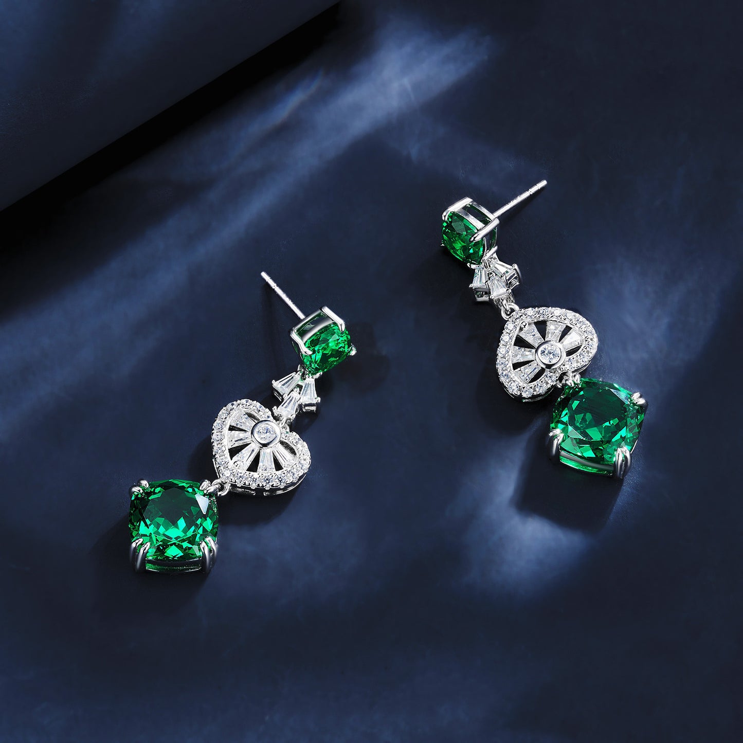 S925 Sterling Silver Green Garnet Heart Tassel Cushion Earrings, Versatile Premium for Women - Photo 3