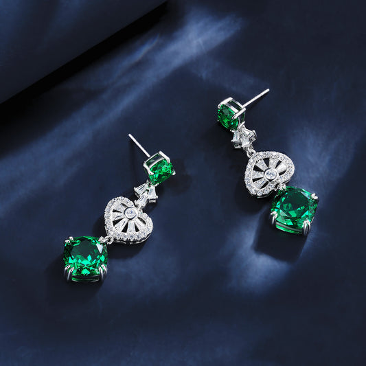 S925 Sterling Silver Green Garnet Heart Tassel Cushion Earrings, Versatile Premium for Women - Photo 3