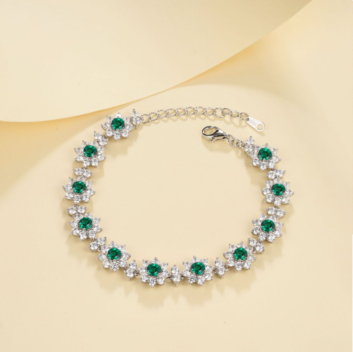 S925 Sterling Silver Lab Emerald Sunflower colourful Halo Bracelet, Premium for Women - Photo 2