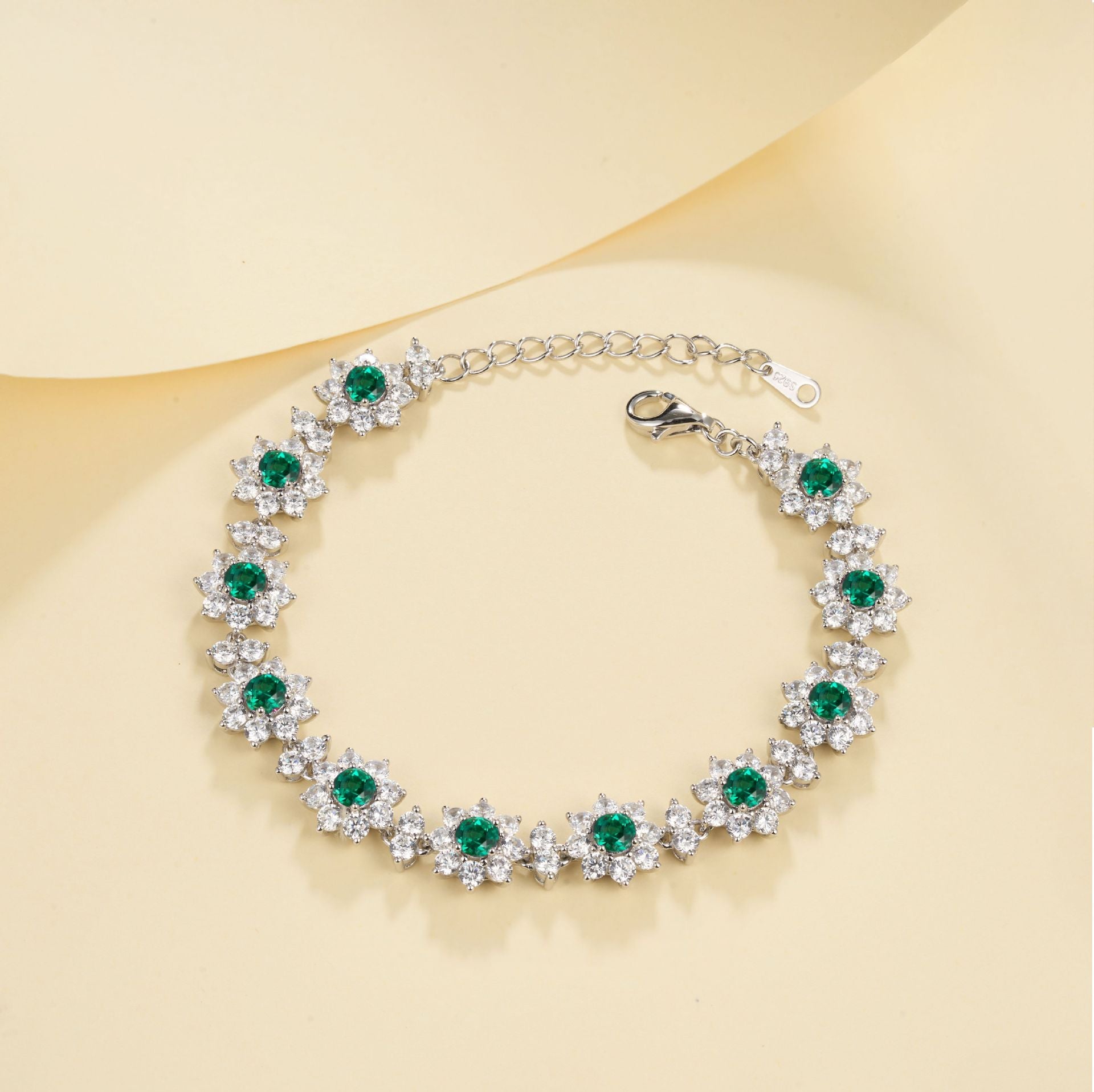 S925 Sterling Silver Lab Emerald Sunflower colourful Halo Bracelet, Premium for Women - Photo 2