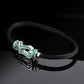 S925 Sterling Silver Lab Emerald Horseshoe Pave Black Cord Bracelet, Vintage Minimalist - Photo 2
