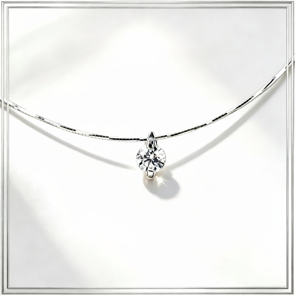 S925 Sterling Silver Solitaire Diamond Choker Necklace for Women, Minimalist - Photo 1