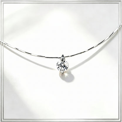 S925 Sterling Silver Solitaire Diamond Choker Necklace for Women, Minimalist - Photo 1
