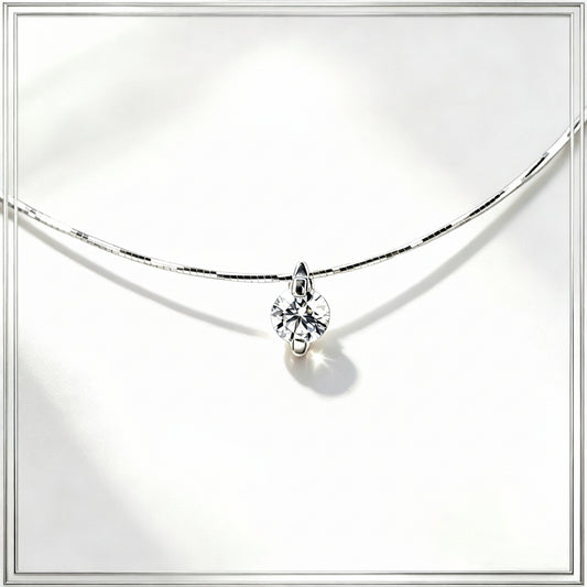 S925 Sterling Silver Solitaire Diamond Choker Necklace for Women, Minimalist - Photo 1