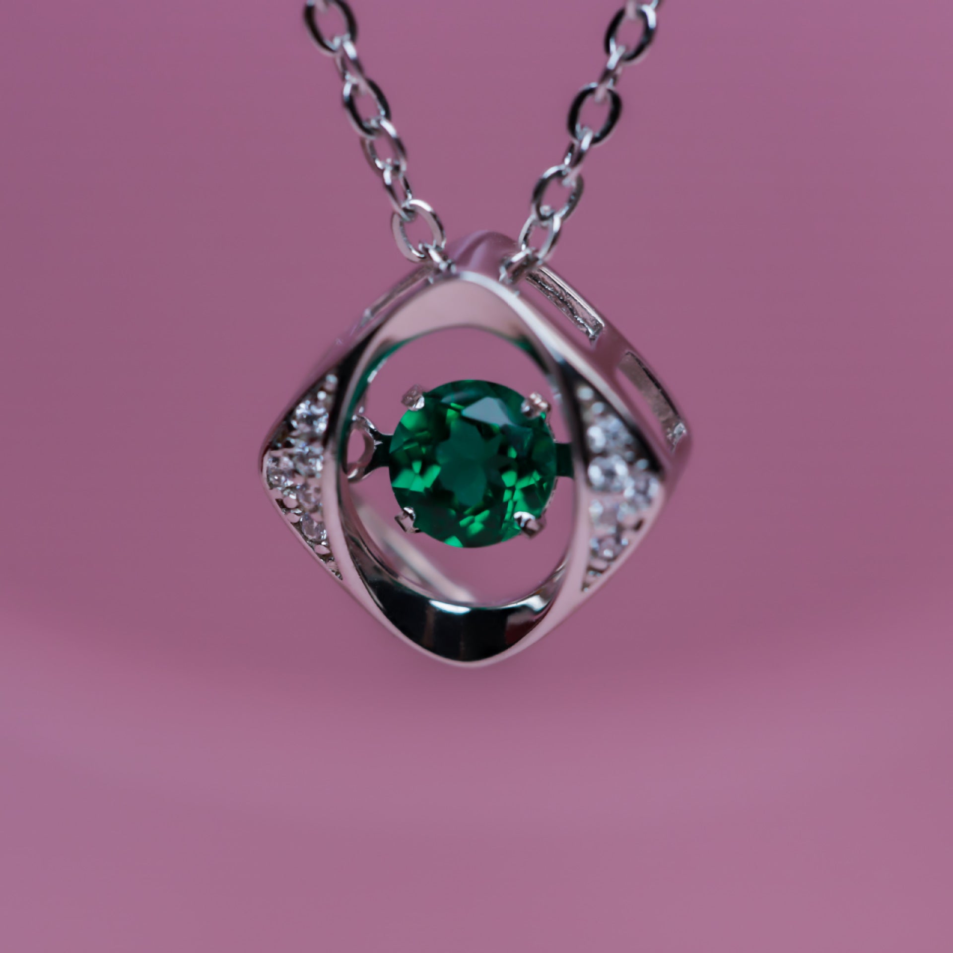 925 Sterling Silver Lab Emerald 'Beating Heart' Pendant Necklace, Birthday Gift for Girlfriend - Photo 4