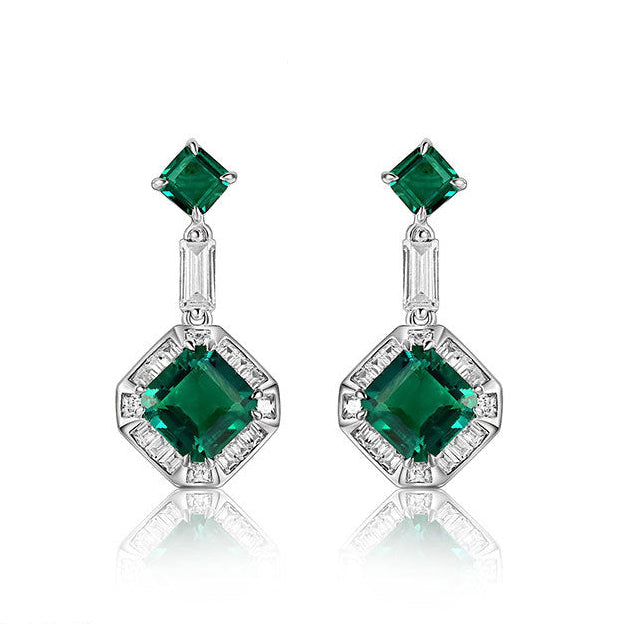 S925 Silver Asscher Square Lab Emerald Double-Layer Halo, Women's Gift - Photo 1