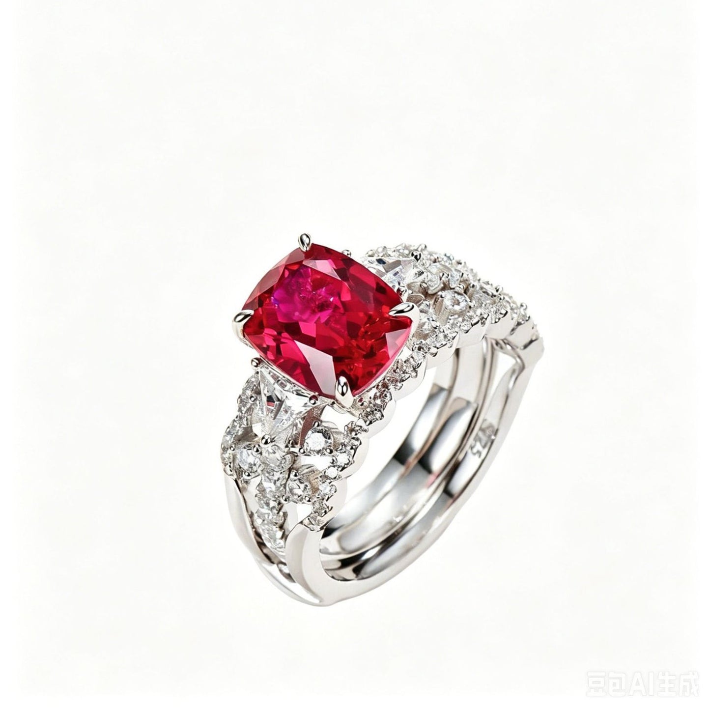 925 Silver Lab Ruby Stacking Ring for Women, Unique 2-in-1 Design - Photo 5