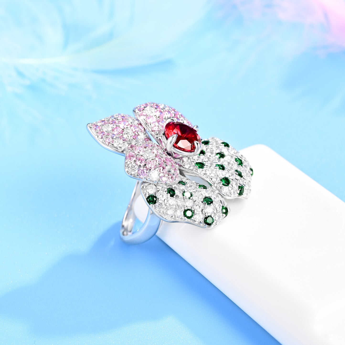 S925 Sterling Silver Ruby Flower Ring, Design Gift Premium - Photo 4
