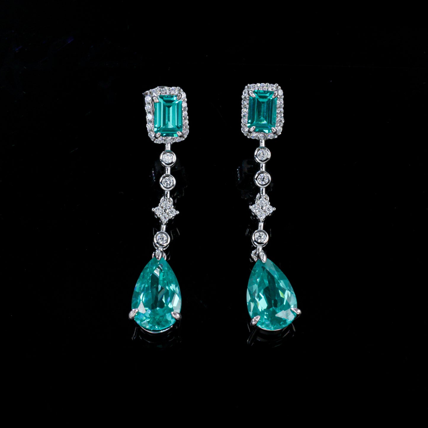 S925 Silver Lab Paraiba Two-Tone Long Teardrop Drop Earrings, Versatile Women's Earrings - Photo 4