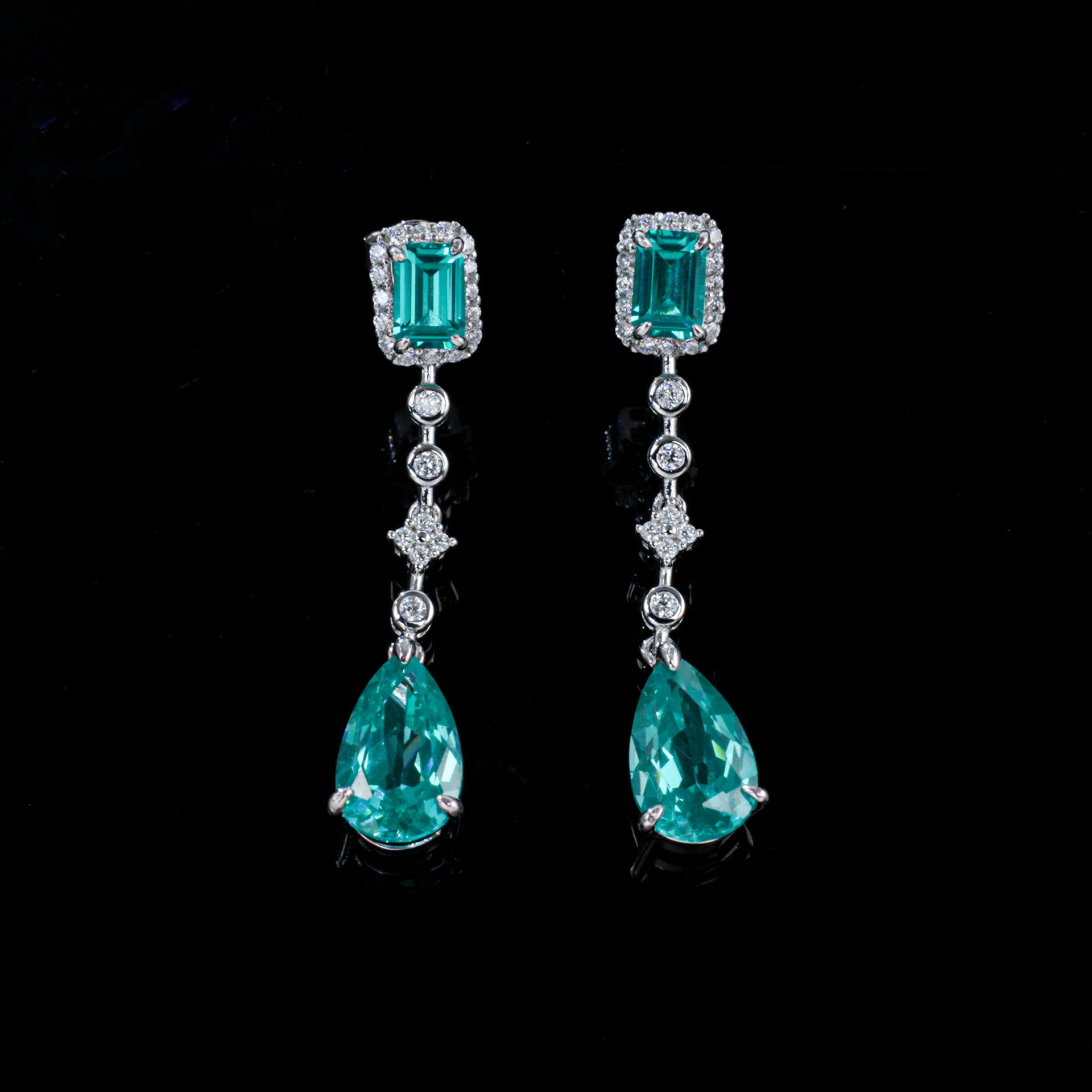 S925 Silver Lab Paraiba Two-Tone Long Teardrop Drop Earrings, Versatile Women's Earrings - Photo 4