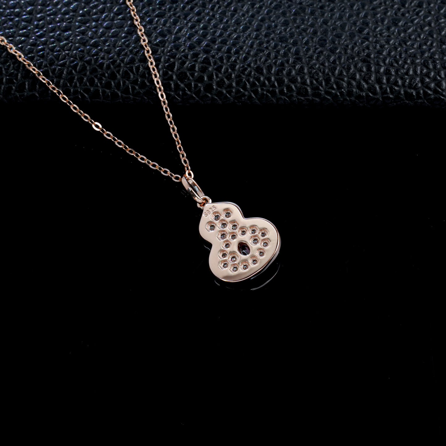 S925 Silver Rose Gold Lab Ruby Gourd Necklace, Style Full Diamond - Photo 4
