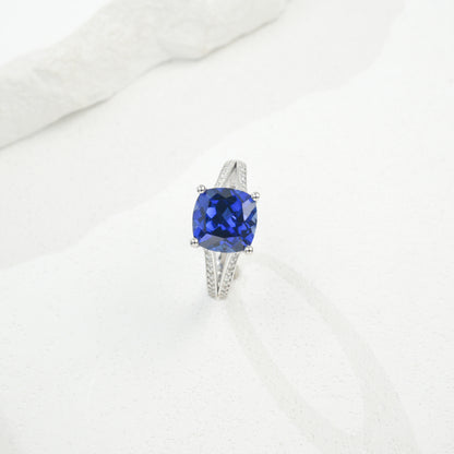 S925 Sterling Silver Lab Sapphire Ring for Women, Vintage Premium - Photo 6