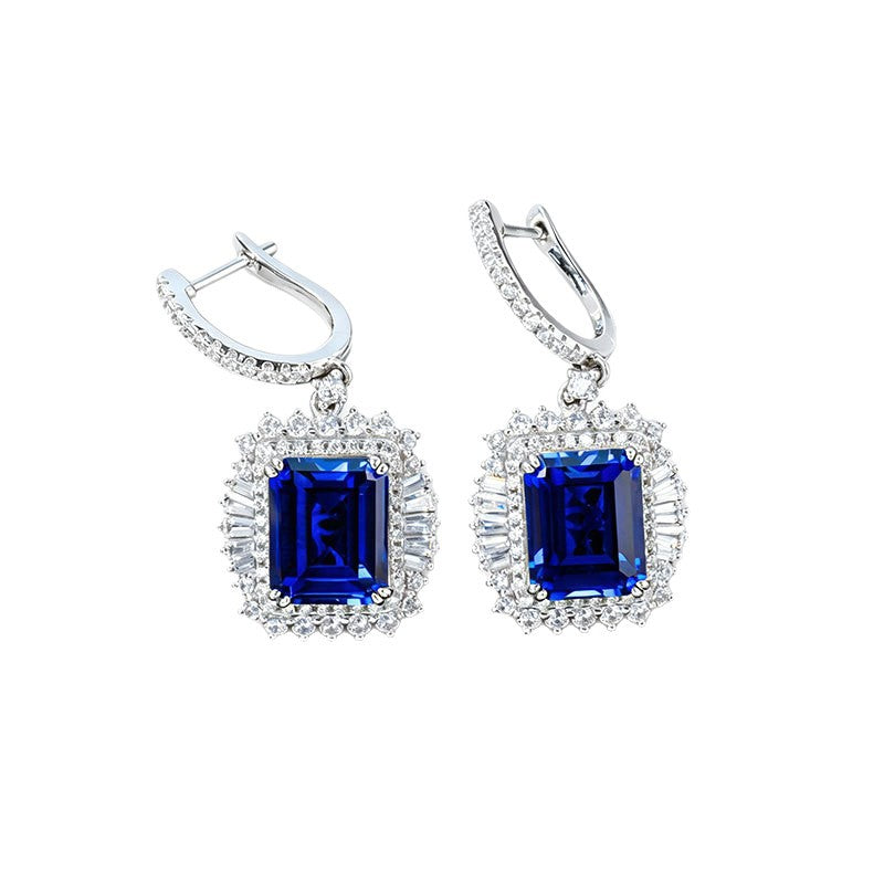 S925 Silver Royal Blue Lab Sapphire Long Drop Earrings, Premium Bold - Photo 5