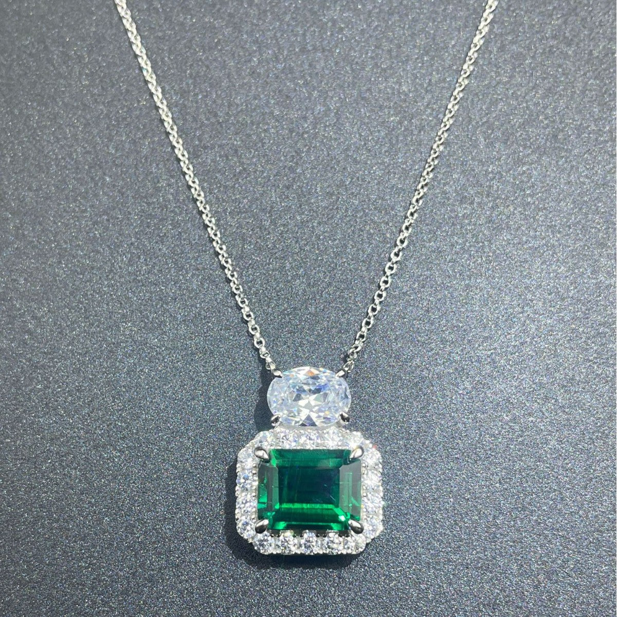 S925 Silver Necklace Emerald Pendant Diamond Chain, Premium Skin-Brightening Chain - Photo 2