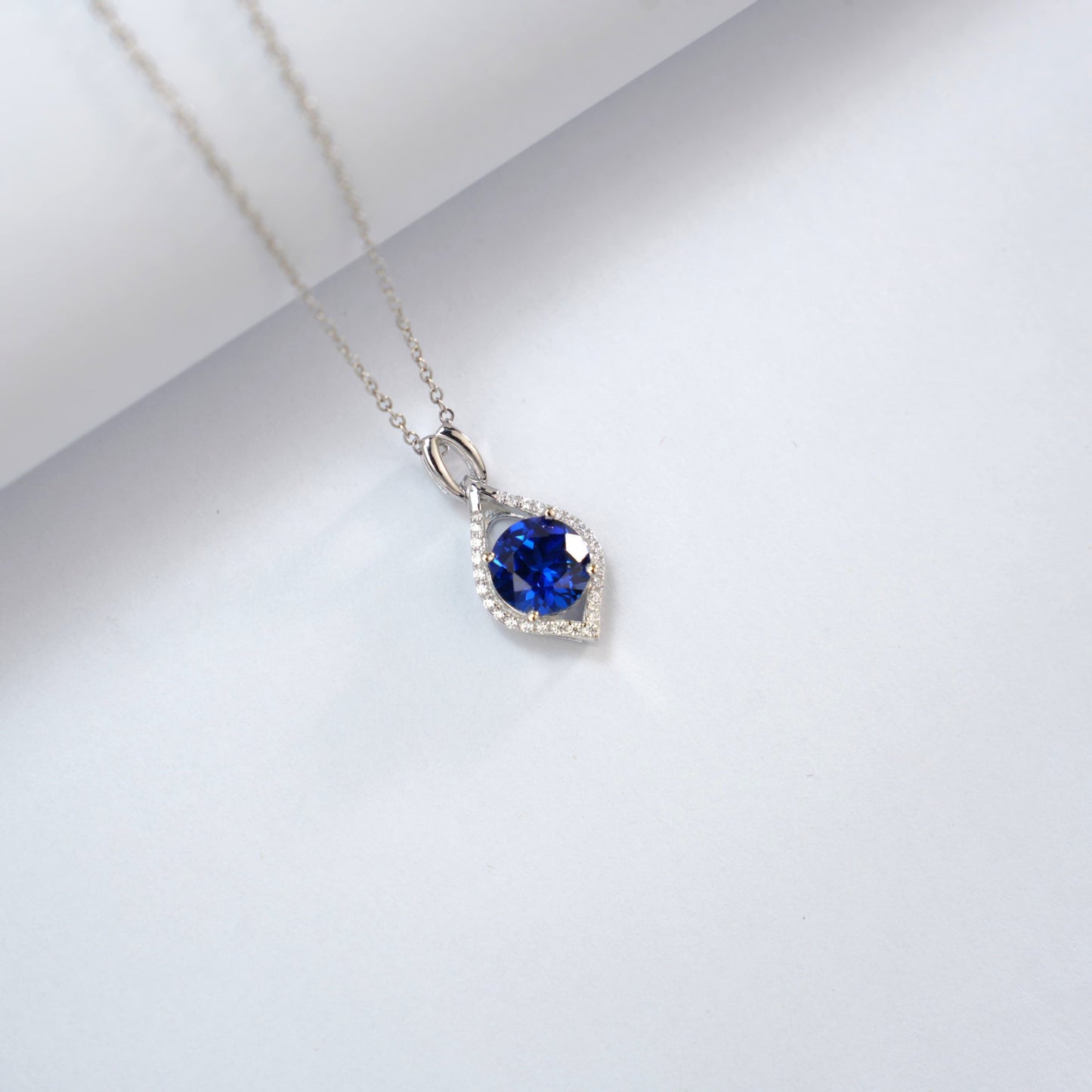 S925 Sterling Silver Lab Sapphire Teardrop Choker - Photo 2