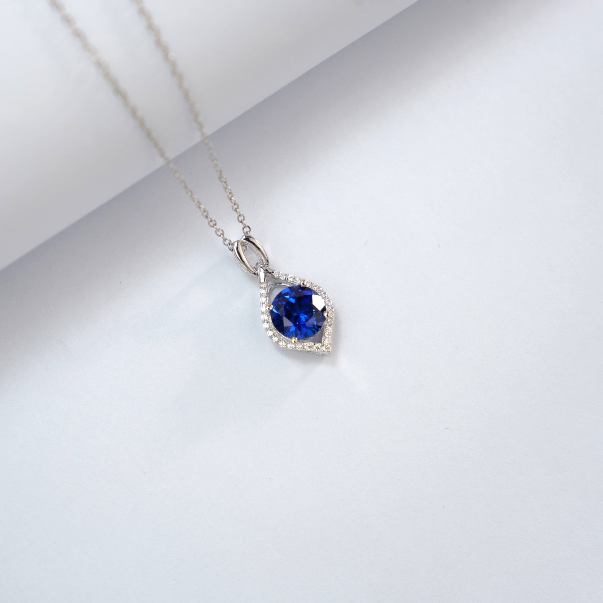 S925 Sterling Silver Lab Sapphire Teardrop Choker - Photo 2
