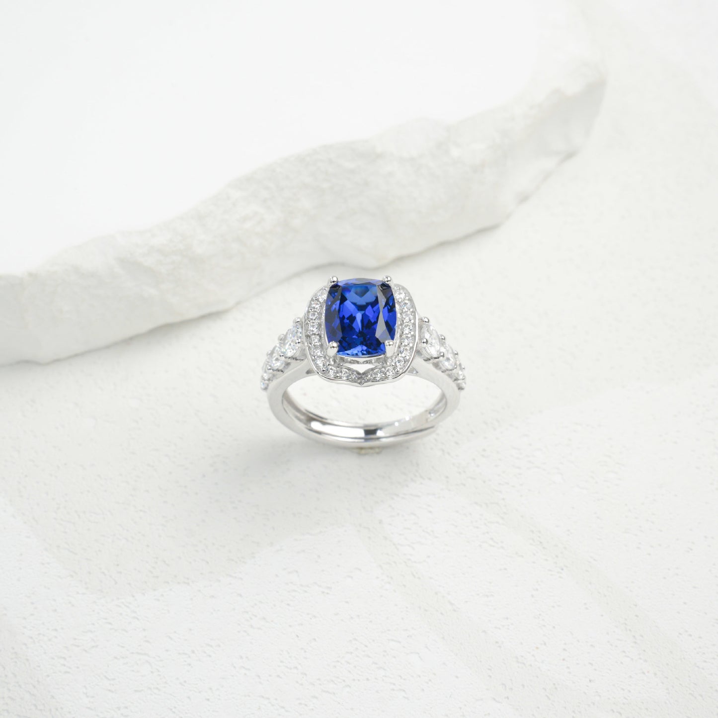 S925 Sterling Silver Lab Sapphire Ring for Women, Versatile - Photo 3