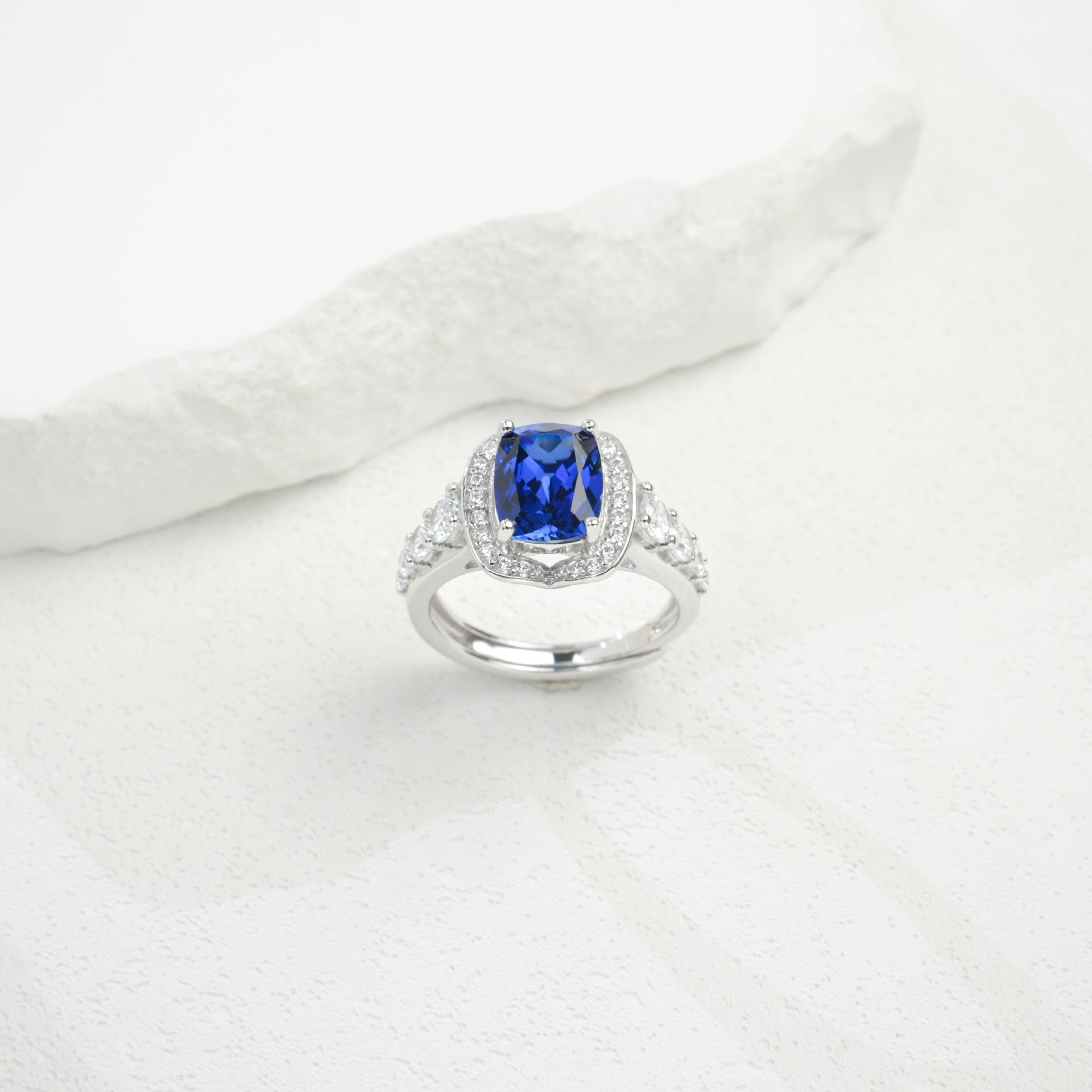 S925 Sterling Silver Lab Sapphire Ring for Women, Versatile - Photo 3