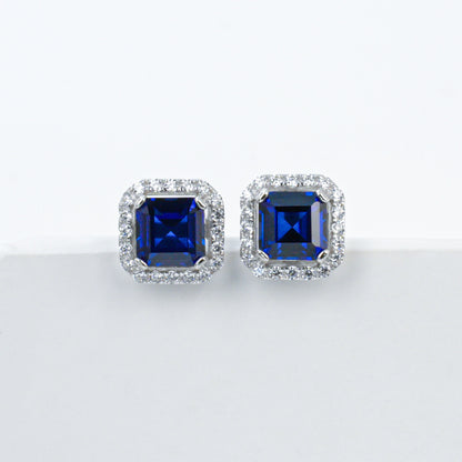 Sapphire Stud Earrings S925 Silver Full-Halo, Evening - Photo 6