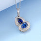 S925 Sterling Silver Lab Sapphire Gourd Halo Pendant Choker, Designer - Photo 2