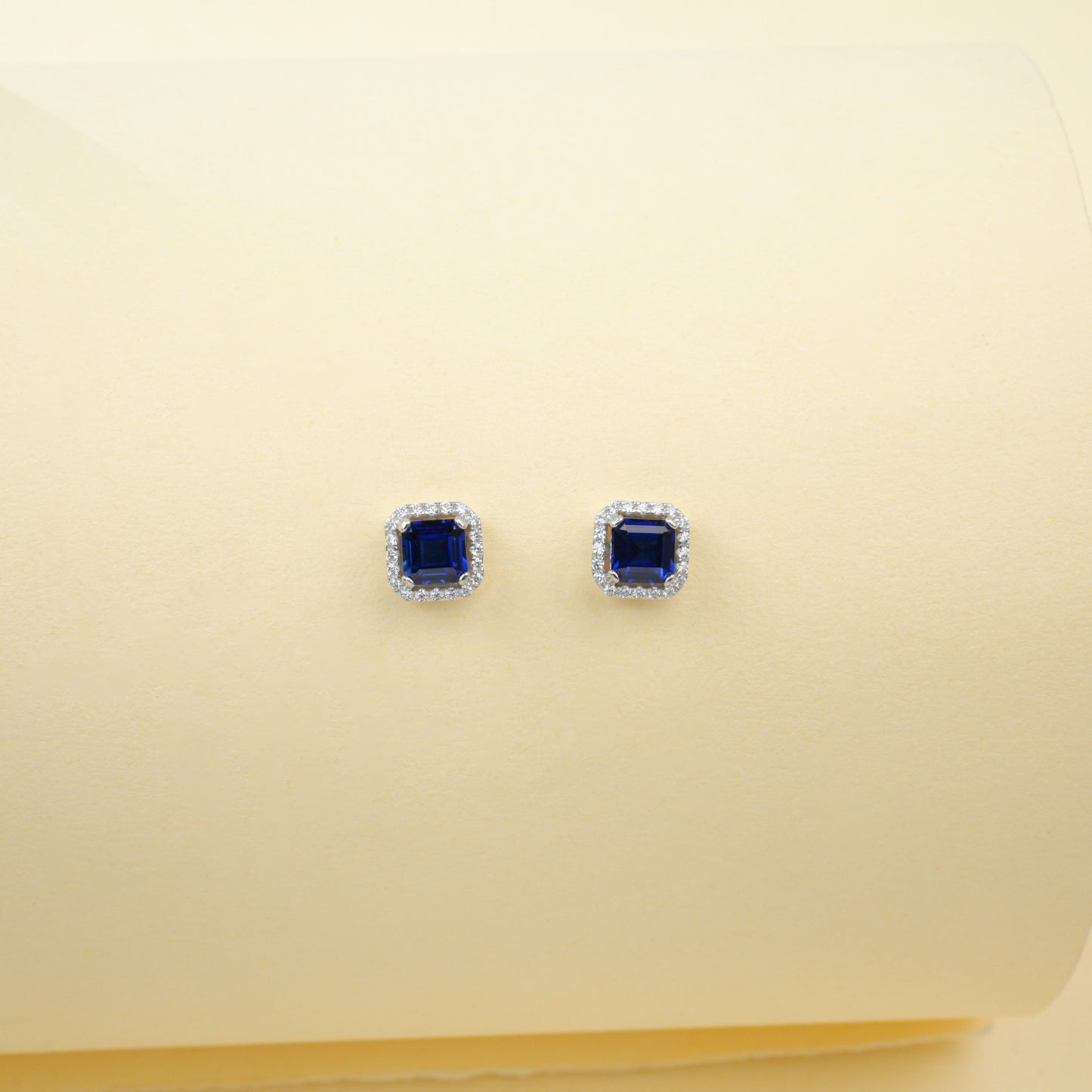 Sapphire Stud Earrings S925 Silver Full-Halo, Evening - Photo 2