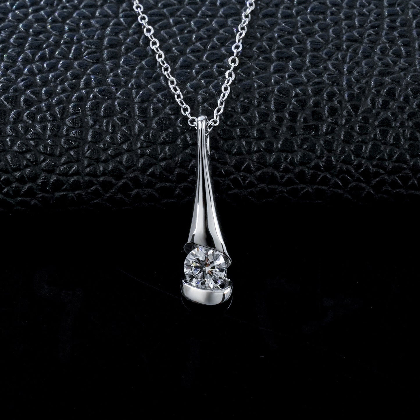 Simple Streamline Solitaire S925 Silver Arc Bezel Round Diamond Pendant, Simple Holiday Gift - Photo 2