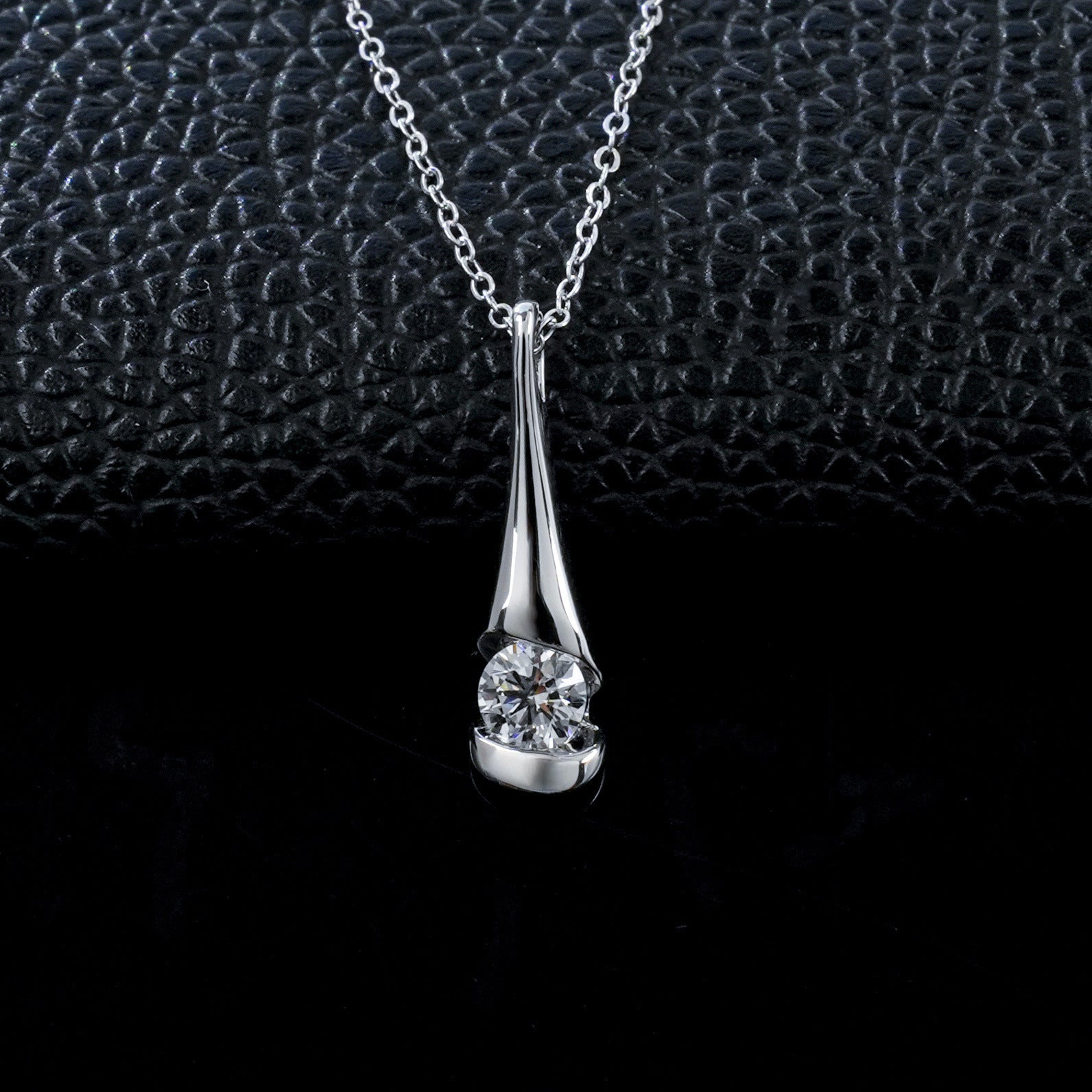 Simple Streamline Solitaire S925 Silver Arc Bezel Round Diamond Pendant, Simple Holiday Gift - Photo 2