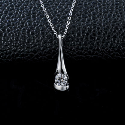Simple Streamline Solitaire S925 Silver Arc Bezel Round Diamond Pendant, Simple Holiday Gift - Photo 2