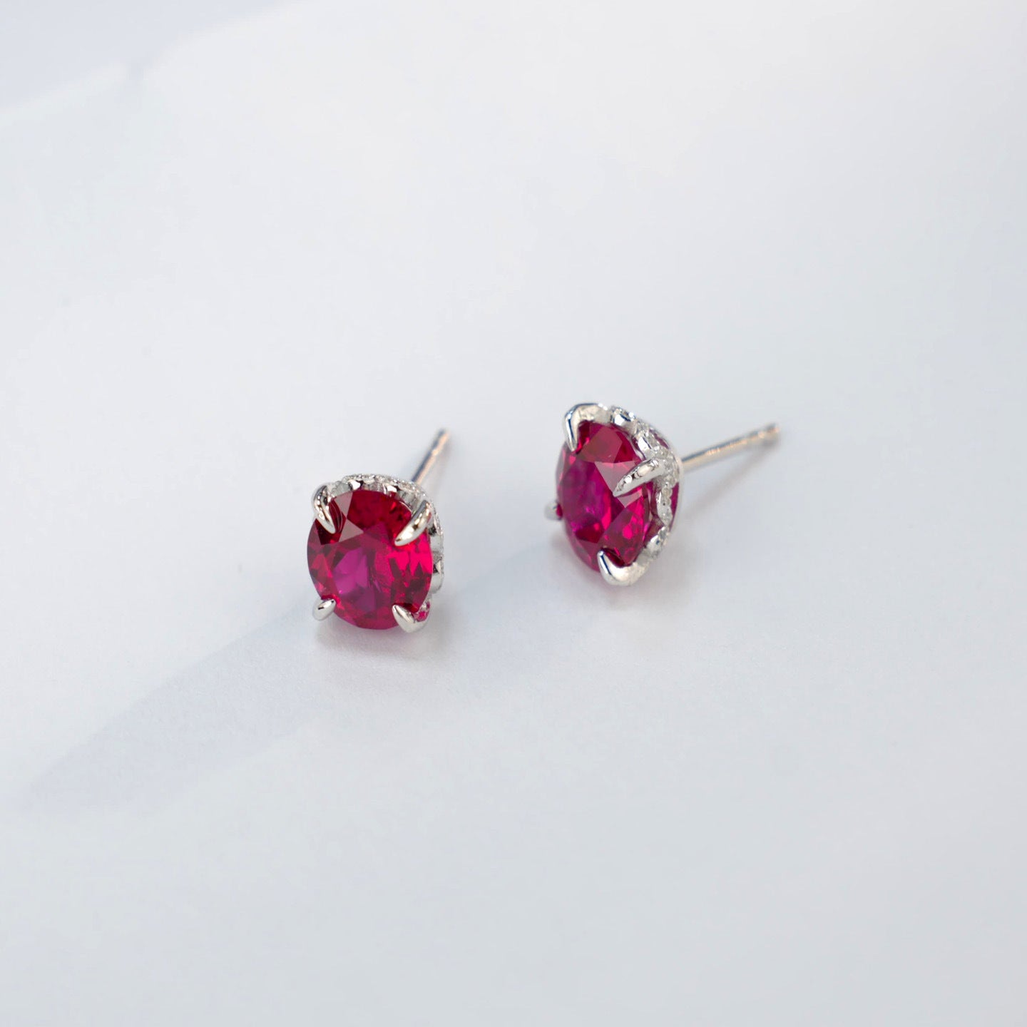 S925 Silver Ruby Stud Earrings, Elegant Versatile Trendy - Photo 3