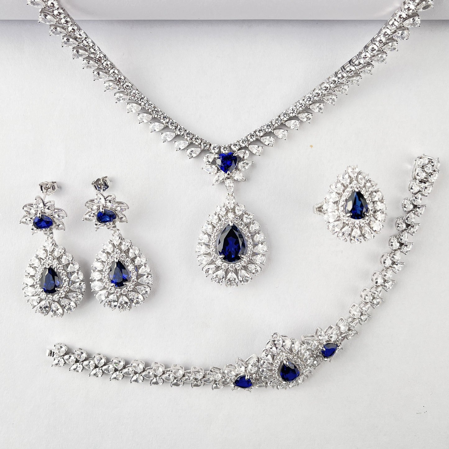S925 Sterling Silver Lab Sapphire Jewellery Set, Teardrop Set, Wedding for Women - Photo 2