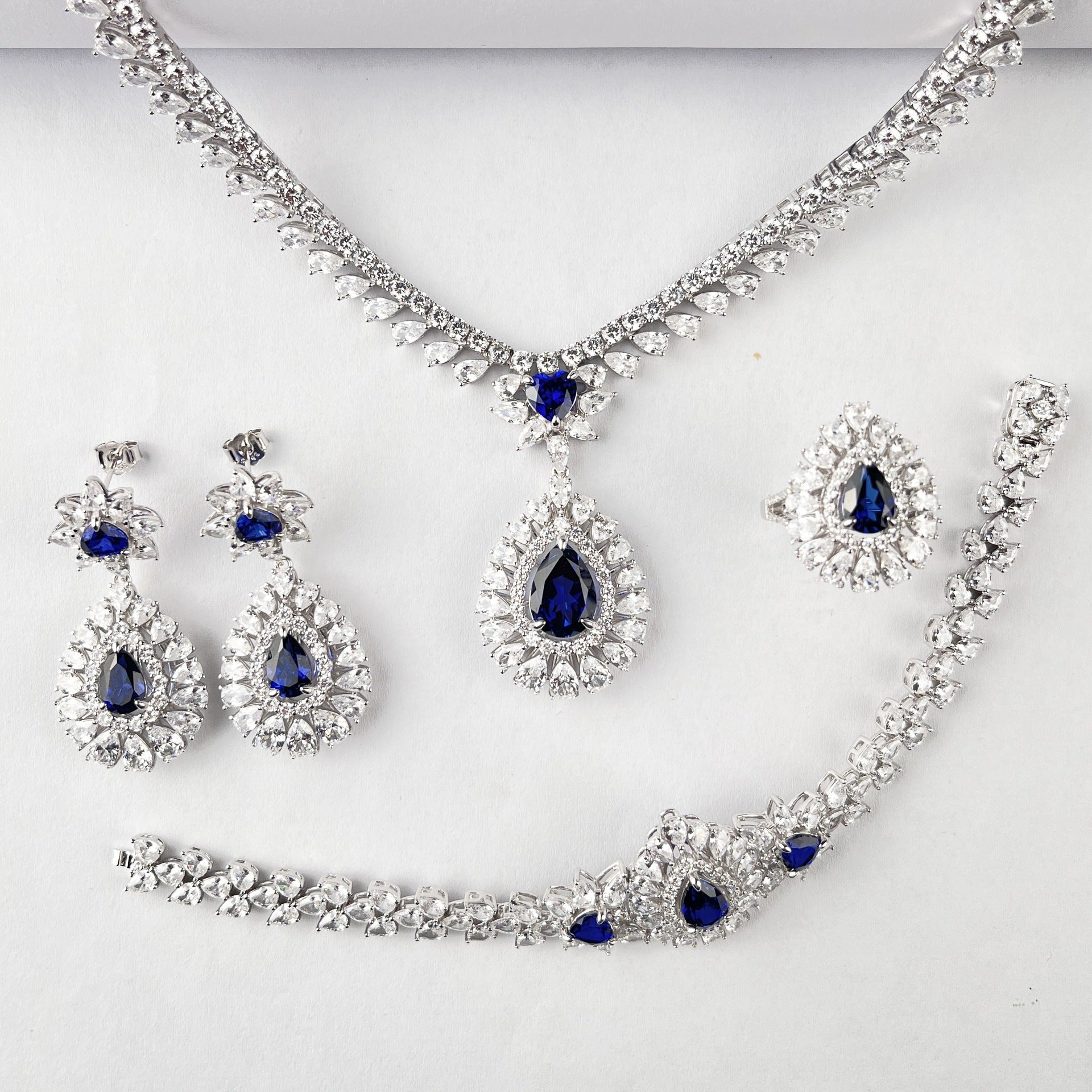 S925 Sterling Silver Lab Sapphire Jewellery Set, Teardrop Set, Wedding for Women - Photo 2