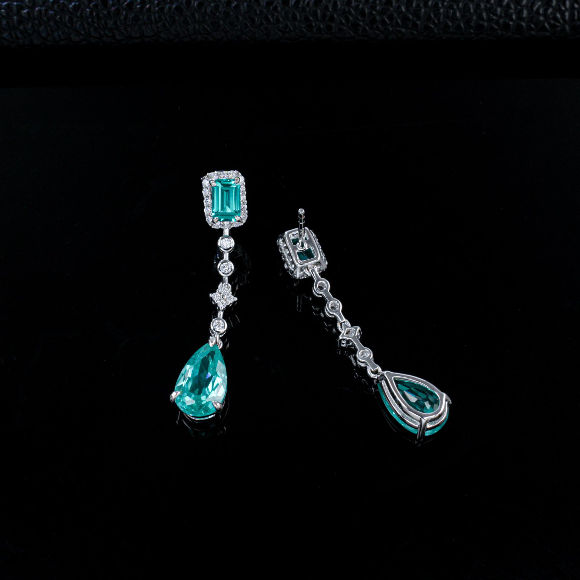 S925 Silver Lab Paraiba Two-Tone Long Teardrop Drop Earrings, Versatile Women's Earrings - Photo 6