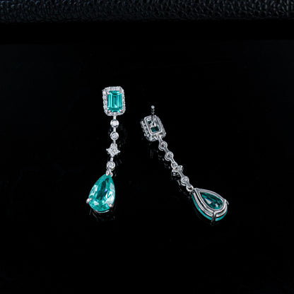 S925 Silver Lab Paraiba Two-Tone Long Teardrop Drop Earrings, Versatile Women's Earrings - Photo 6