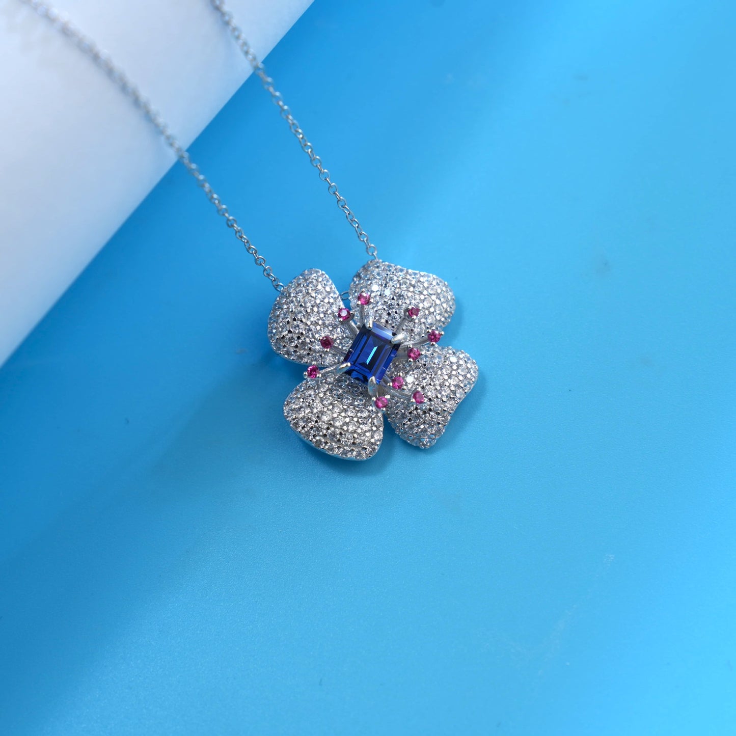 Sterling Silver Lab Sapphire Necklace, Premium Elegant Choker - Photo 2