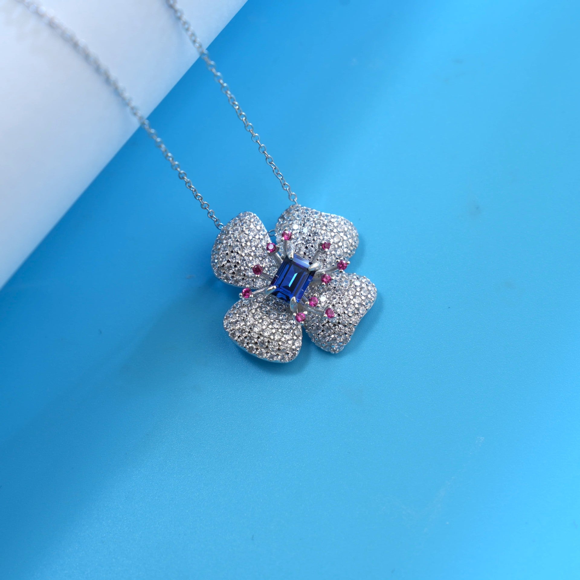 Sterling Silver Lab Sapphire Necklace, Premium Elegant Choker - Photo 2
