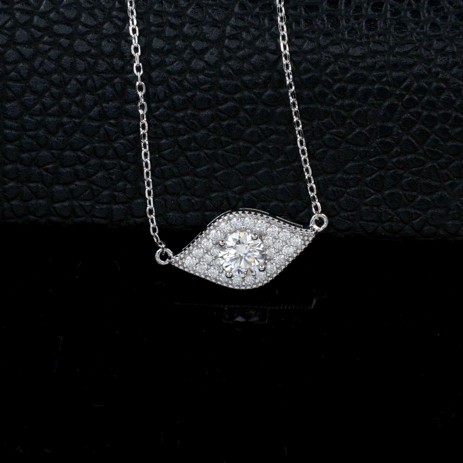 S925 Silver Marquise Halo Full Diamond Necklace, Simple Birthday Gift - Photo 3