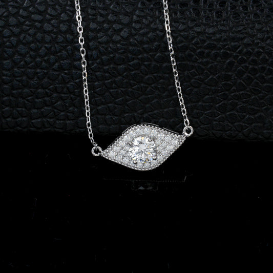 S925 Silver Marquise Halo Full Diamond Necklace, Simple Birthday Gift - Photo 3
