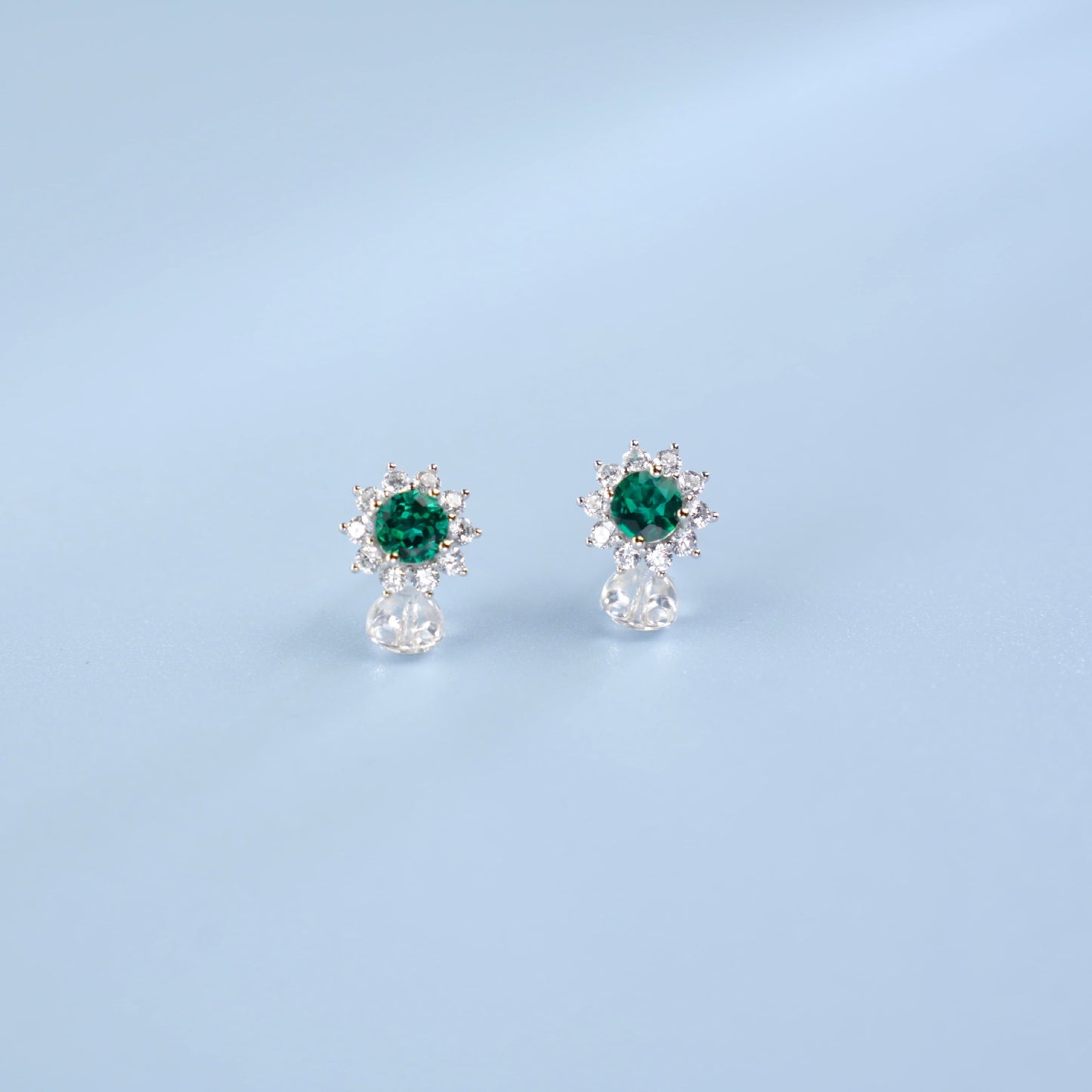 S925 Sterling Silver Lab Emerald Earrings, Simple - Photo 6