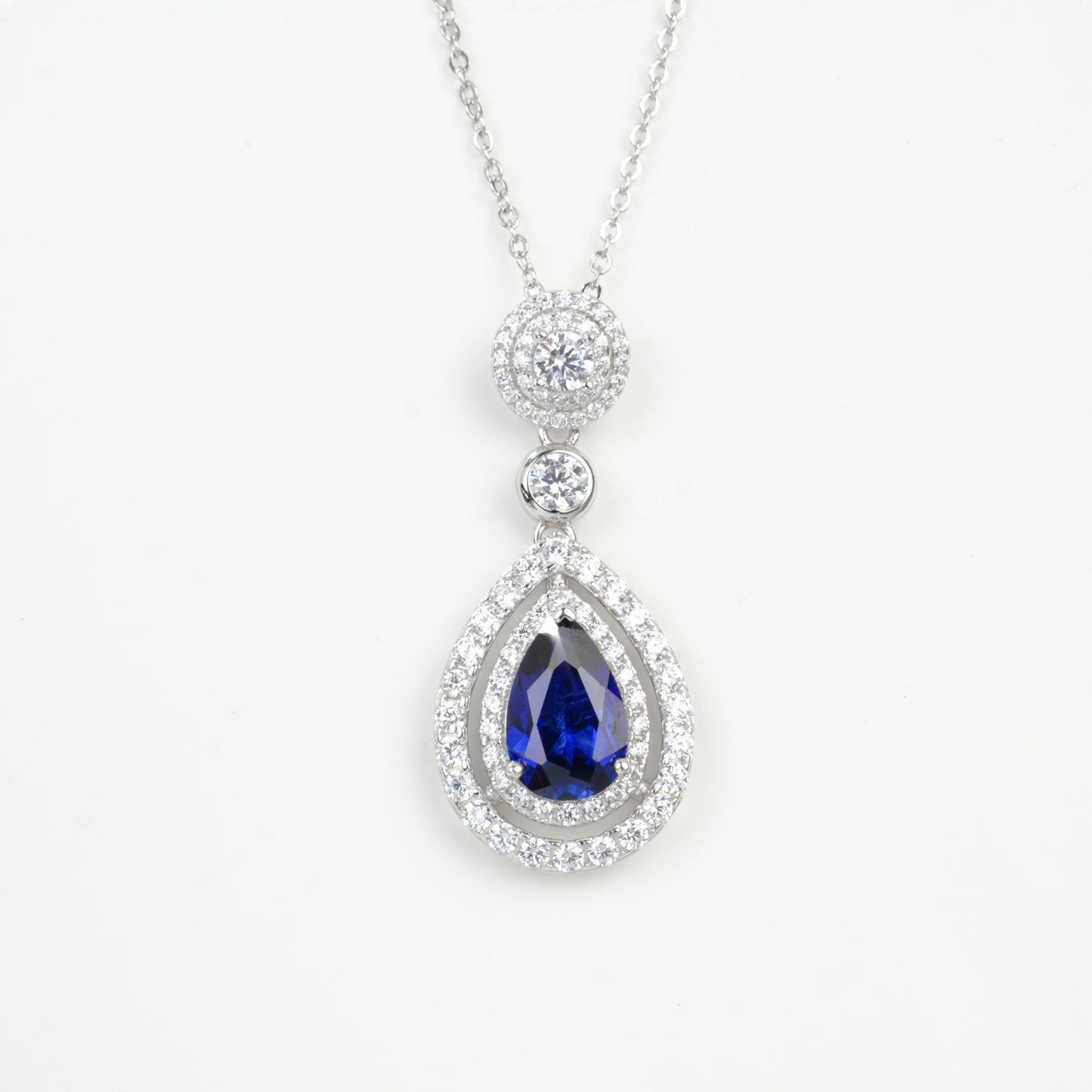 S925 Sterling Silver Lab Sapphire Teardrop Necklace for Women - Photo 5