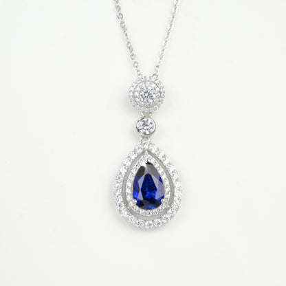 S925 Sterling Silver Lab Sapphire Teardrop Necklace for Women - Photo 5
