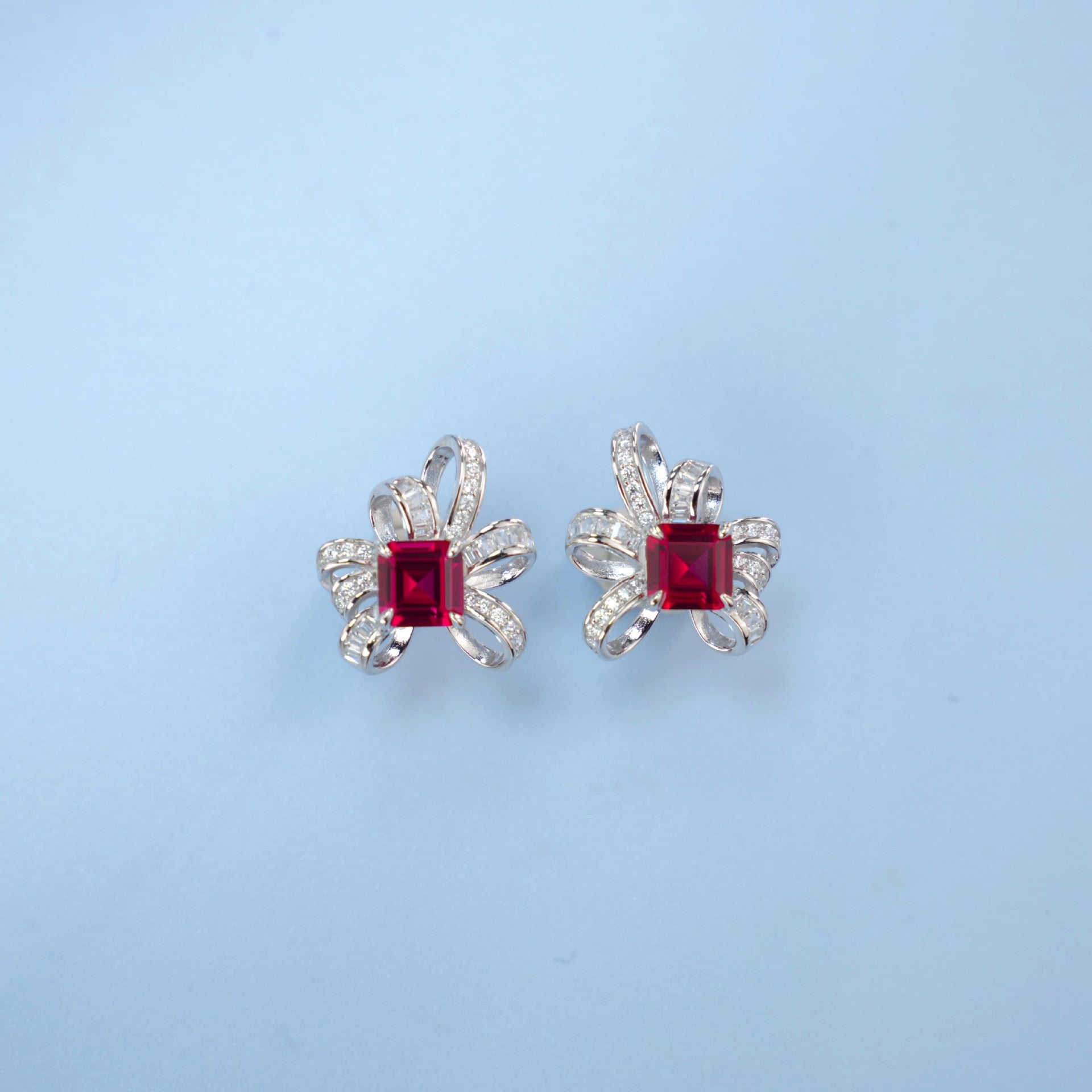 925 Sterling Silver Lab Ruby Earrings, Premium Designer - Photo 4