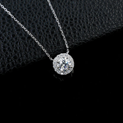 S925 Silver 4-Claw Halo Solitaire Necklace, Classic Necklace Holiday - Photo 2