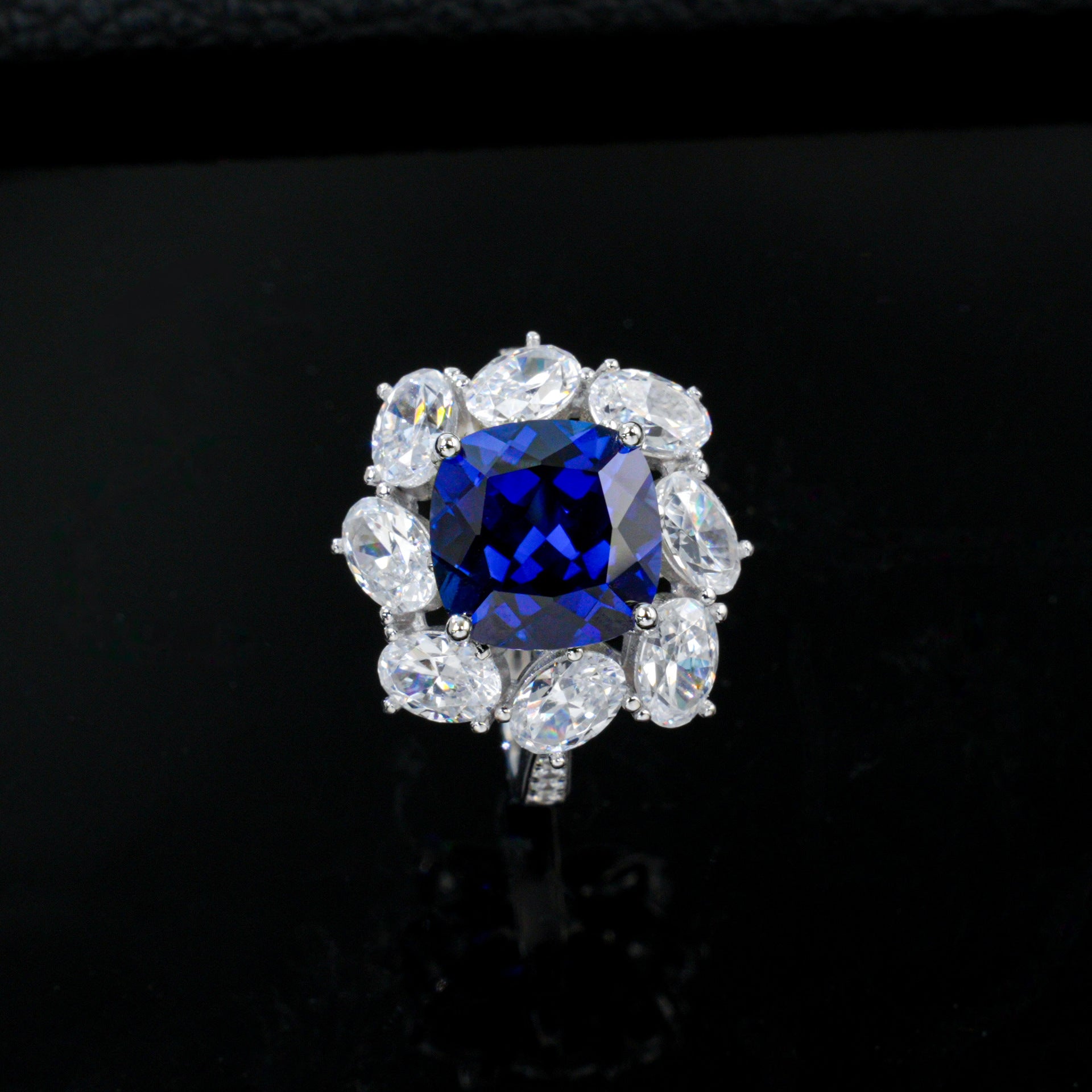S925 Silver Lab Sapphire Sunflower Ring, Ring Anniversary Gift - Photo 2